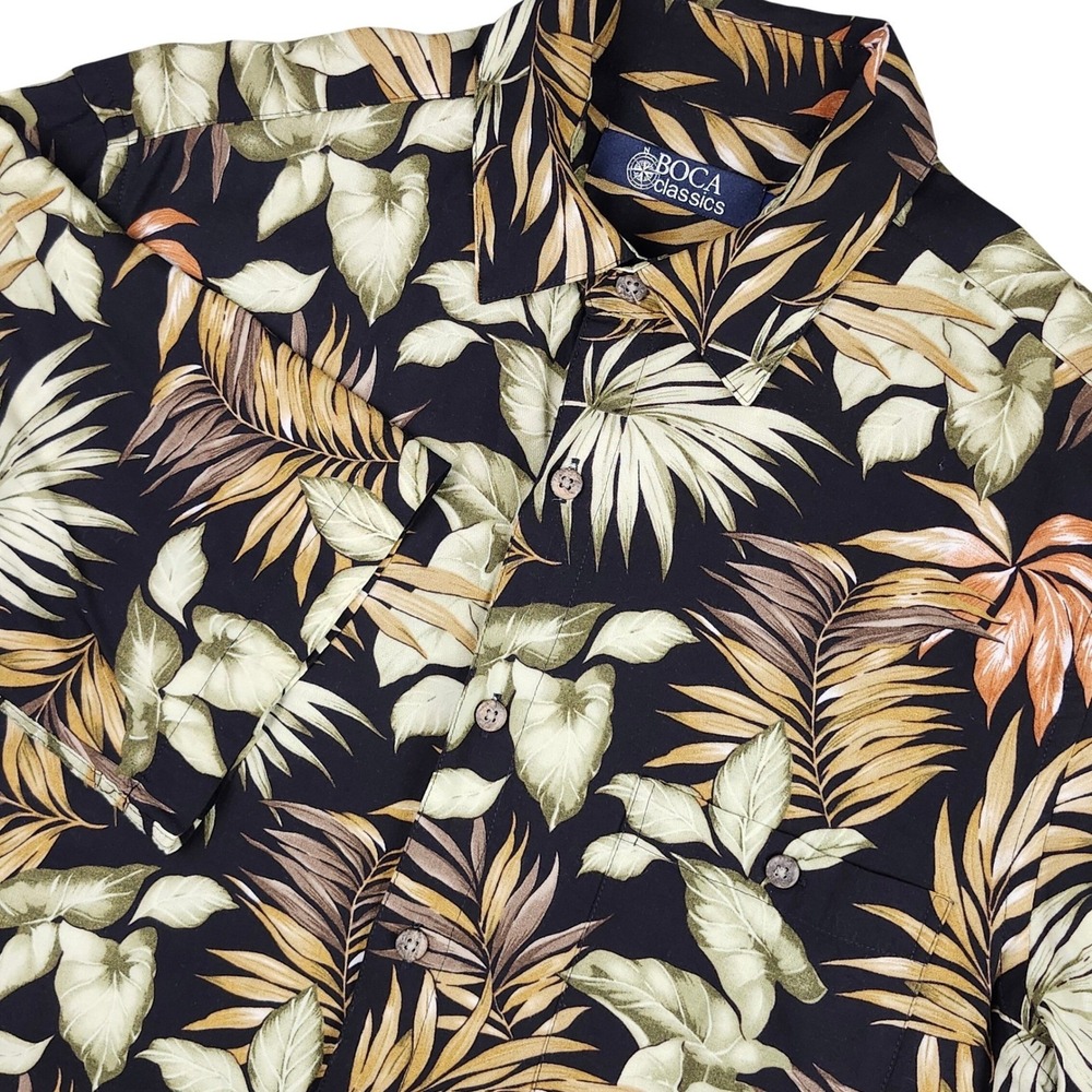 Boca Classics Mens Black Tropical Hawaiian 100% Rayon Button Down Shirt Size S